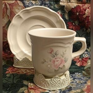 Pfaltzgraff Tea Rose Cup and Saucer Set Vintage 1980s
